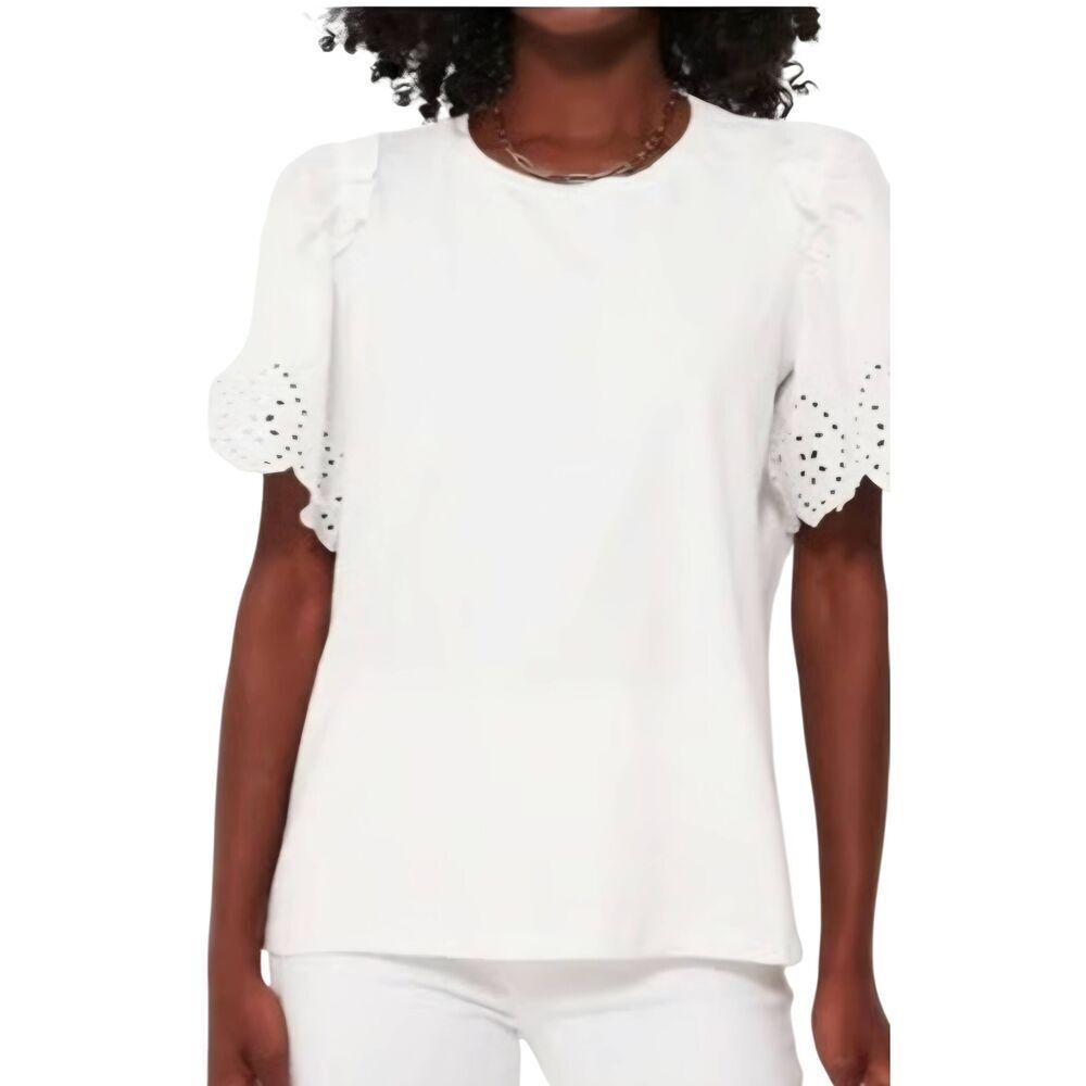Tuckernuck White Eyelet Puff Sleeve Short Sleeve Tee